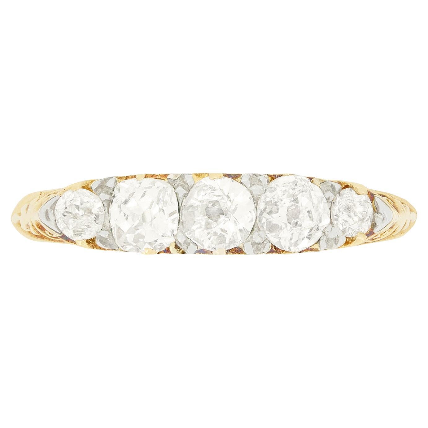 Victorian 0.85ct Diamond Five Stone Ring, c.1880s For Sale