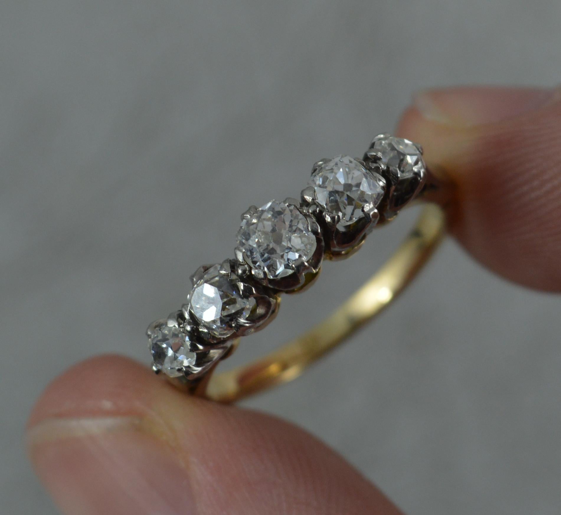 Victorian 0.85 Carat Old Cut Diamond 18 Carat Gold and Platinum Five-Stone Ring 5