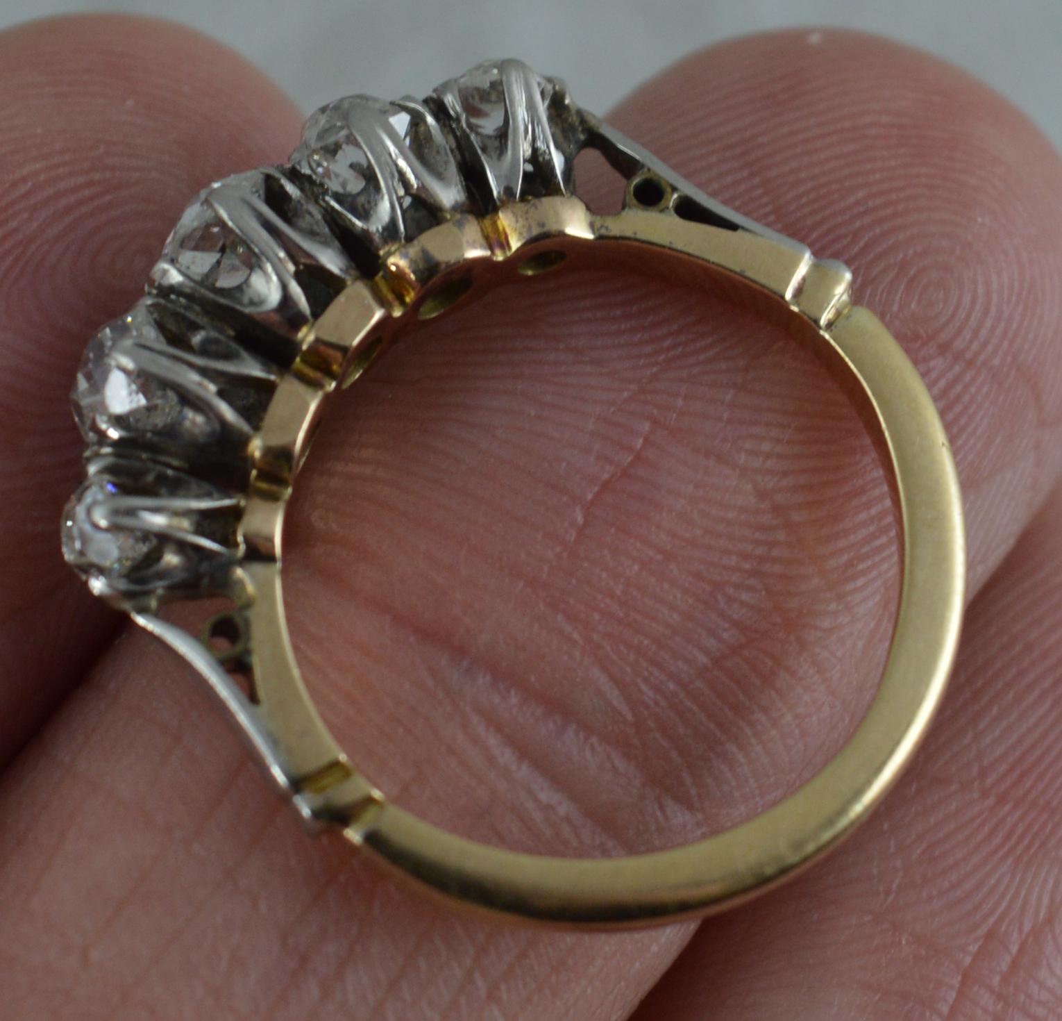 Victorian 0.85 Carat Old Cut Diamond 18 Carat Gold and Platinum Five-Stone Ring In Excellent Condition In St Helens, GB