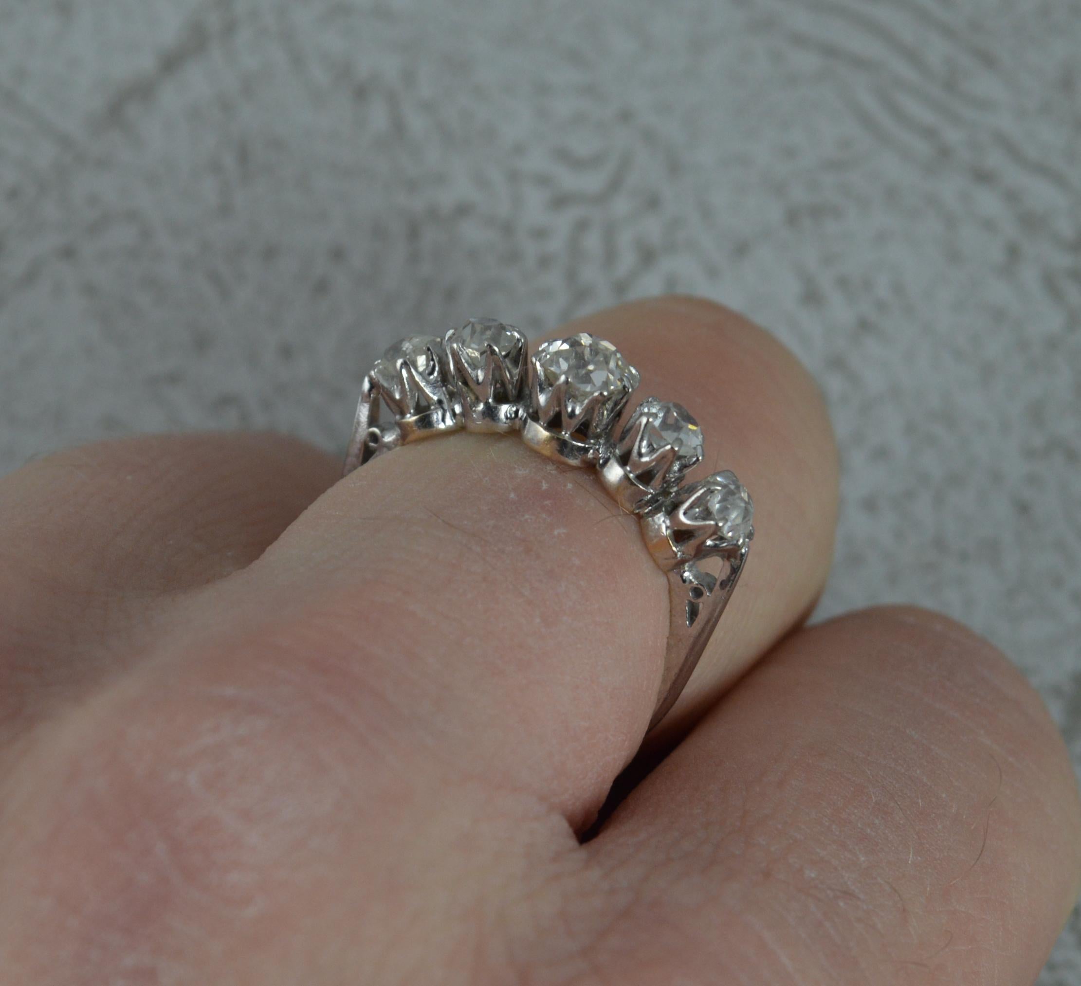 Women's Victorian 0.85 Carat Old Cut Diamond 18 Carat Gold and Platinum Five-Stone Ring