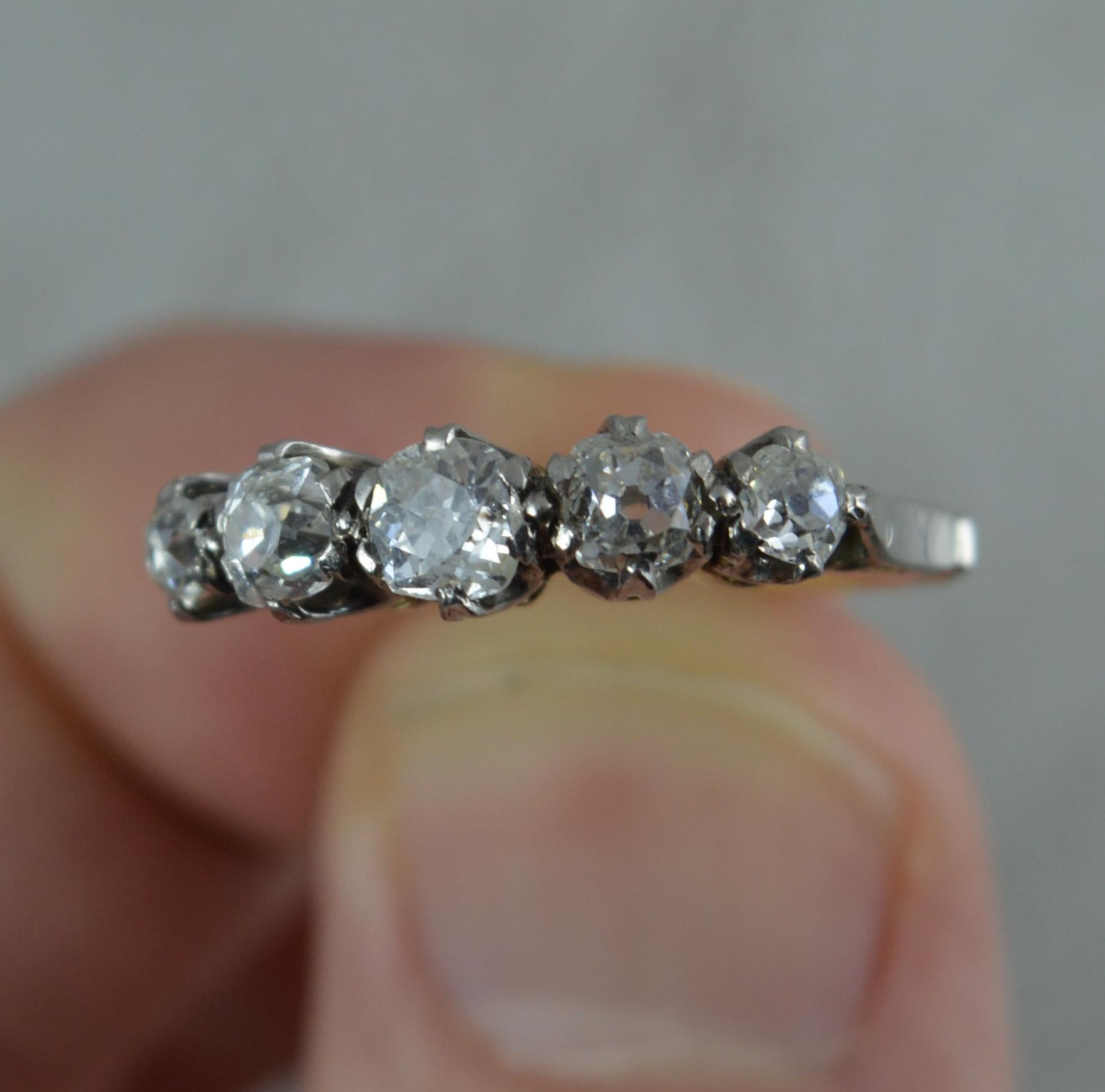 Victorian 0.85 Carat Old Cut Diamond 18 Carat Gold and Platinum Five-Stone Ring 2