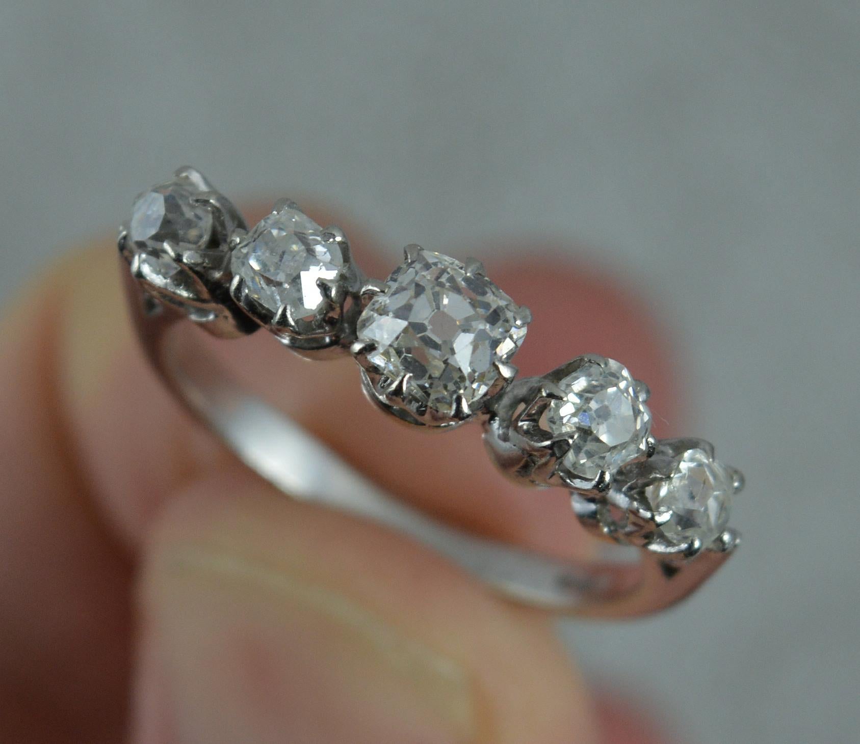 Victorian 0.85 Carat Old Cut Diamond 18 Carat Gold and Platinum Five-Stone Ring 3