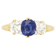 Bague victorienne avec trilogie de saphirs et diamants de 0,85 carat, années 1880