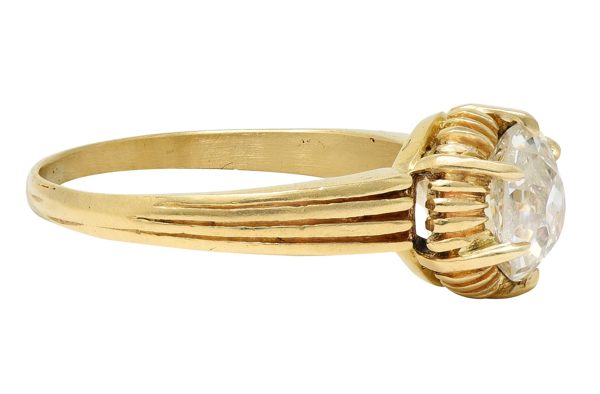Victorien Bague de fiançailles solitaire victorienne en or 14K avec diamant taille ancienne 0.86 en vente