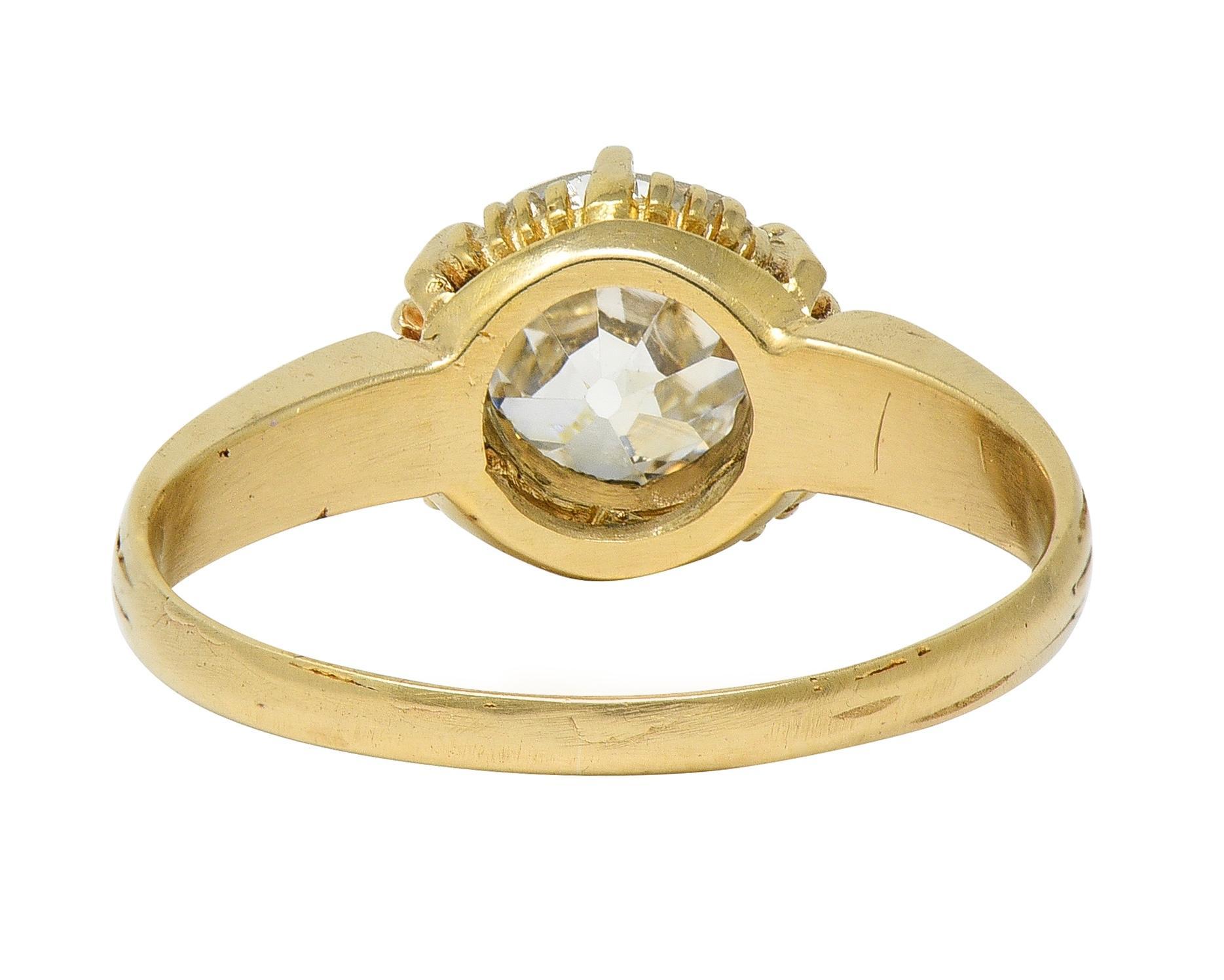 Taille vieille mine Bague de fiançailles solitaire victorienne en or 14K avec diamant taille ancienne 0.86 en vente
