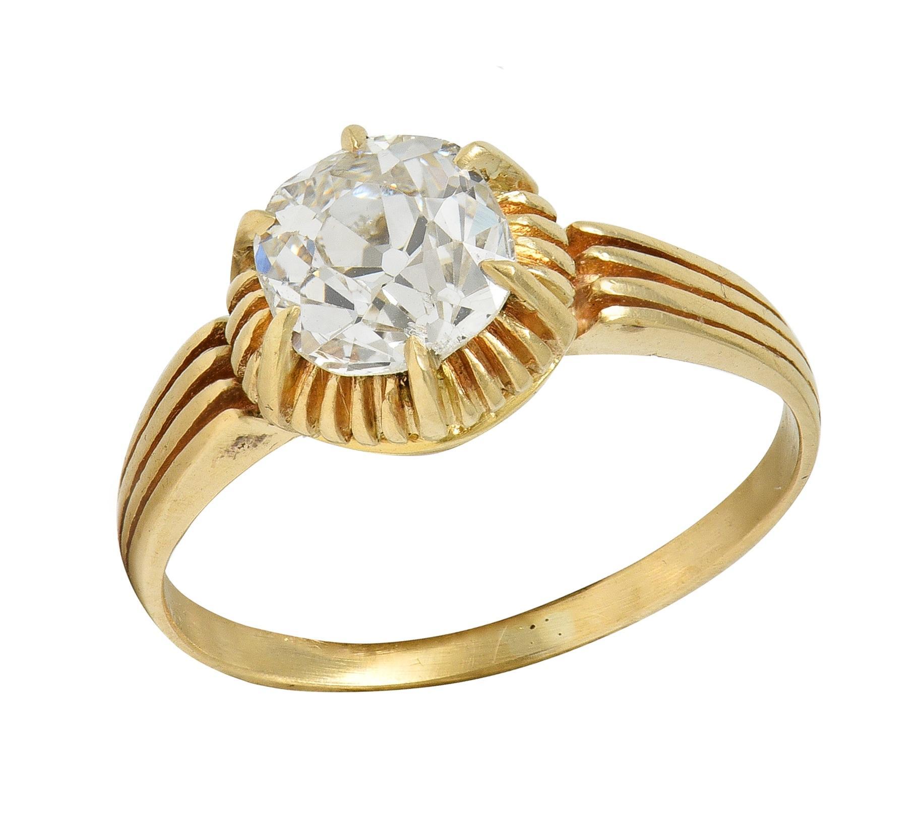 Bague de fiançailles solitaire victorienne en or 14K avec diamant taille ancienne 0.86 en vente 1