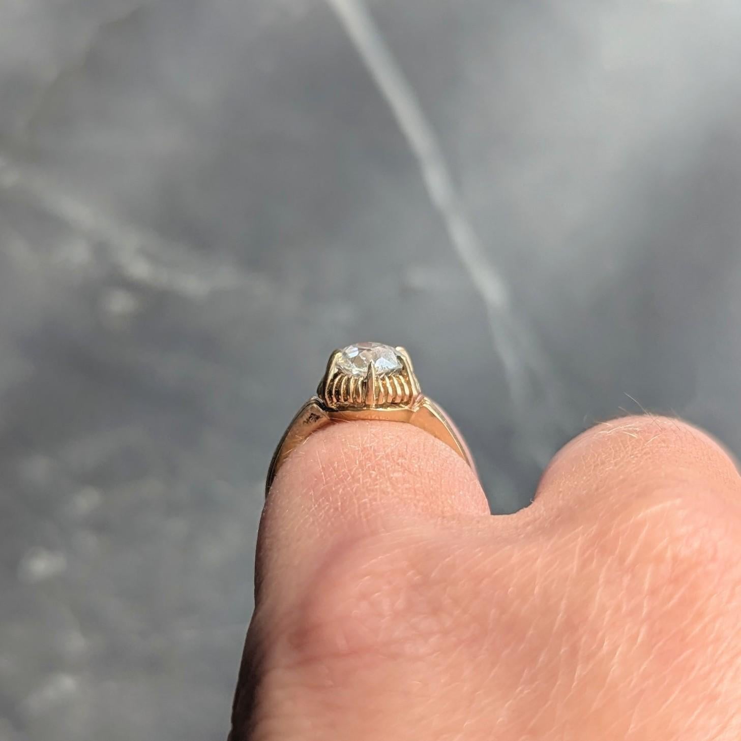 Bague de fiançailles solitaire victorienne en or 14K avec diamant taille ancienne 0.86 en vente 2