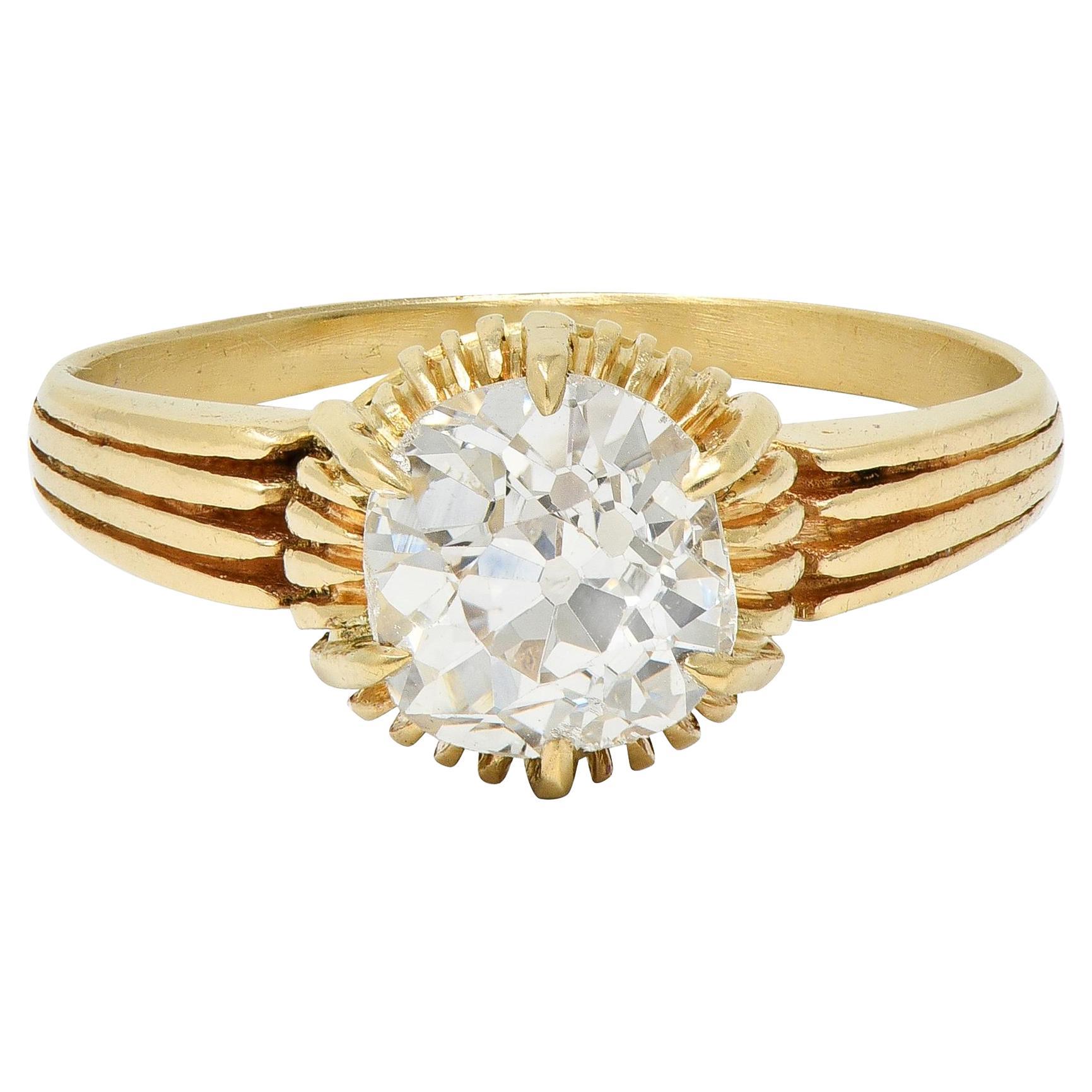 Bague de fiançailles solitaire victorienne en or 14K avec diamant taille ancienne 0.86