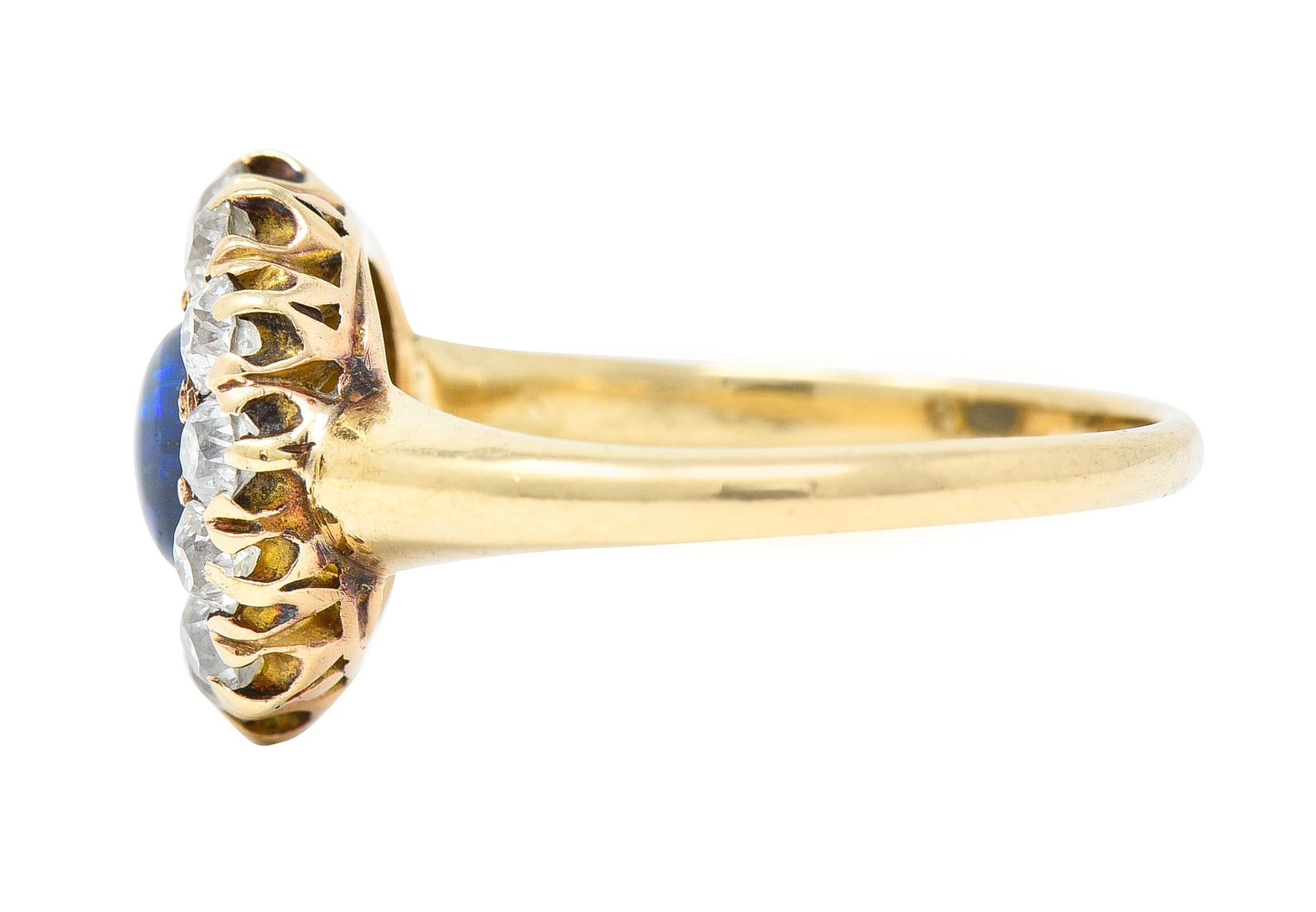 Women's or Men's Victorian 0.88 Carat Black Opal Diamond Karat Yellow Gold Antique Halo Ring
