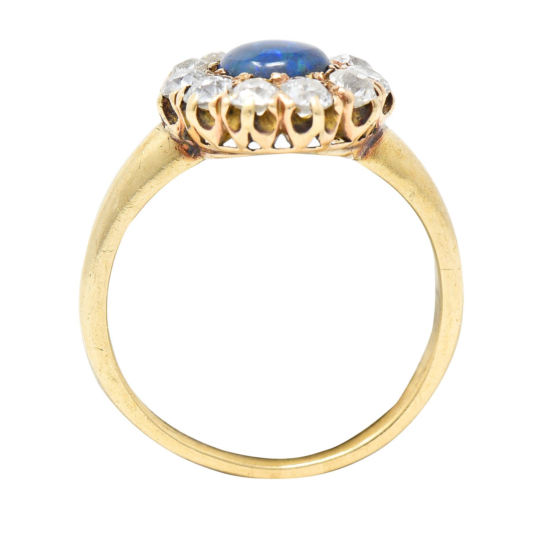 Victorian 0.88 Carat Black Opal Diamond Karat Yellow Gold Antique Halo Ring 3