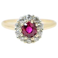 Victorian 0.89 Carat Ruby Diamond Platinum-Topped 18 Karat Gold Cluster Ring