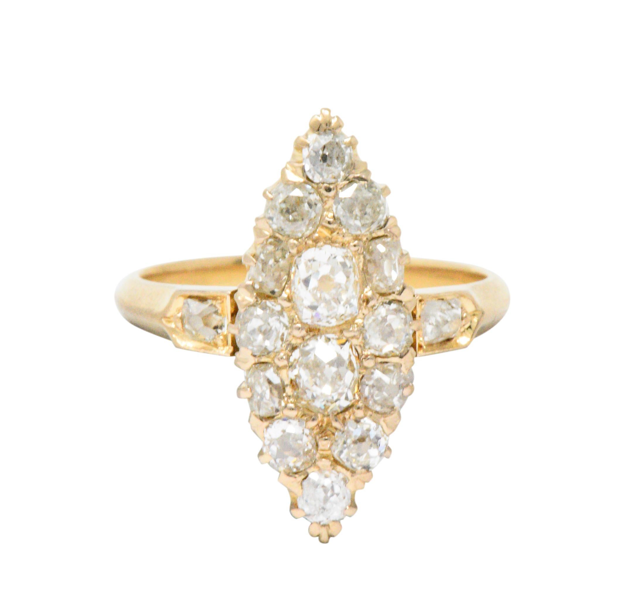 Old Mine Cut Victorian 0.90 Carat Diamond 14 Karat Gold Alternative Navette Engagement Ring