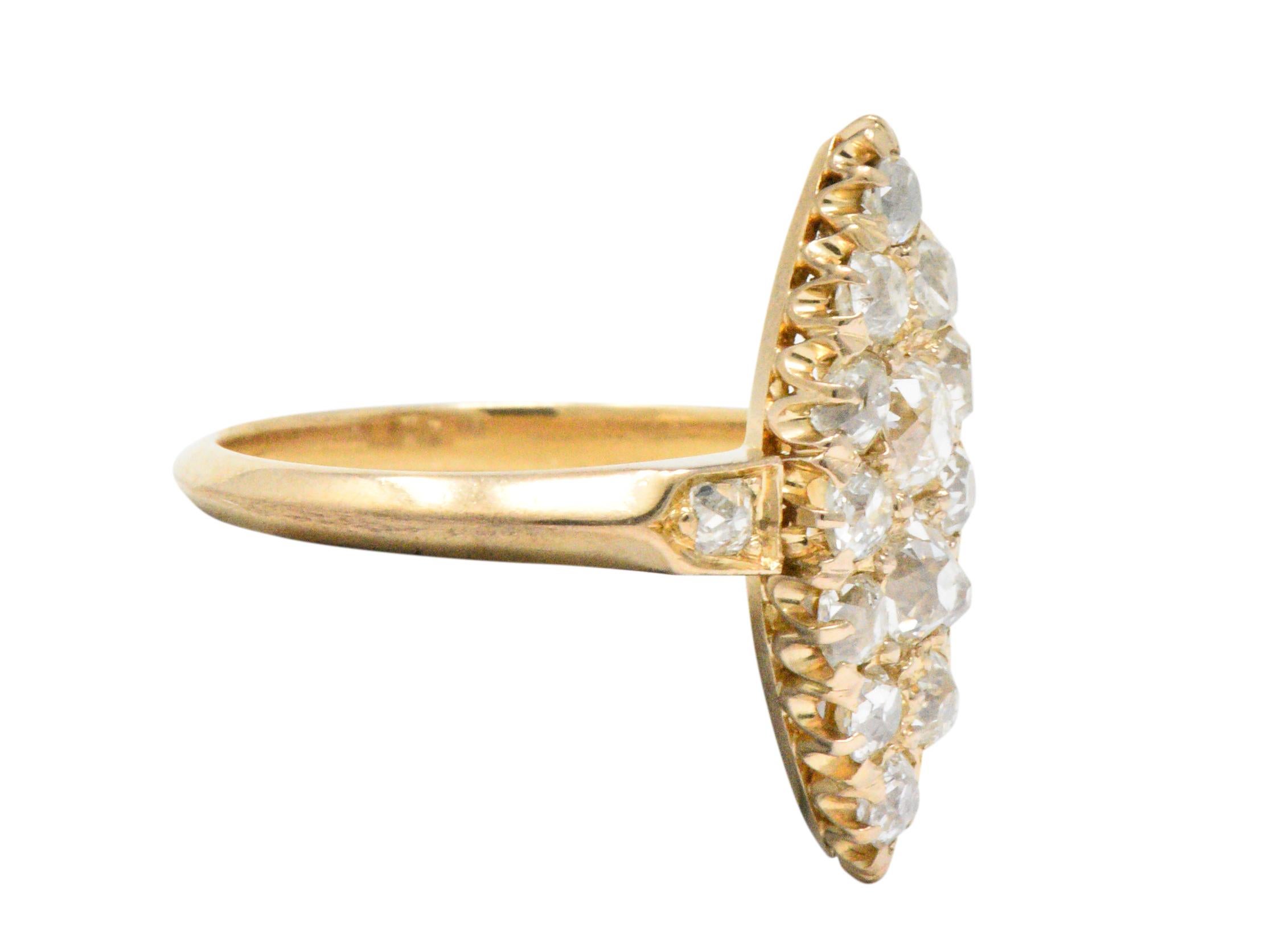 Victorian 0.90 Carat Diamond 14 Karat Gold Alternative Navette Engagement Ring In Good Condition In Philadelphia, PA