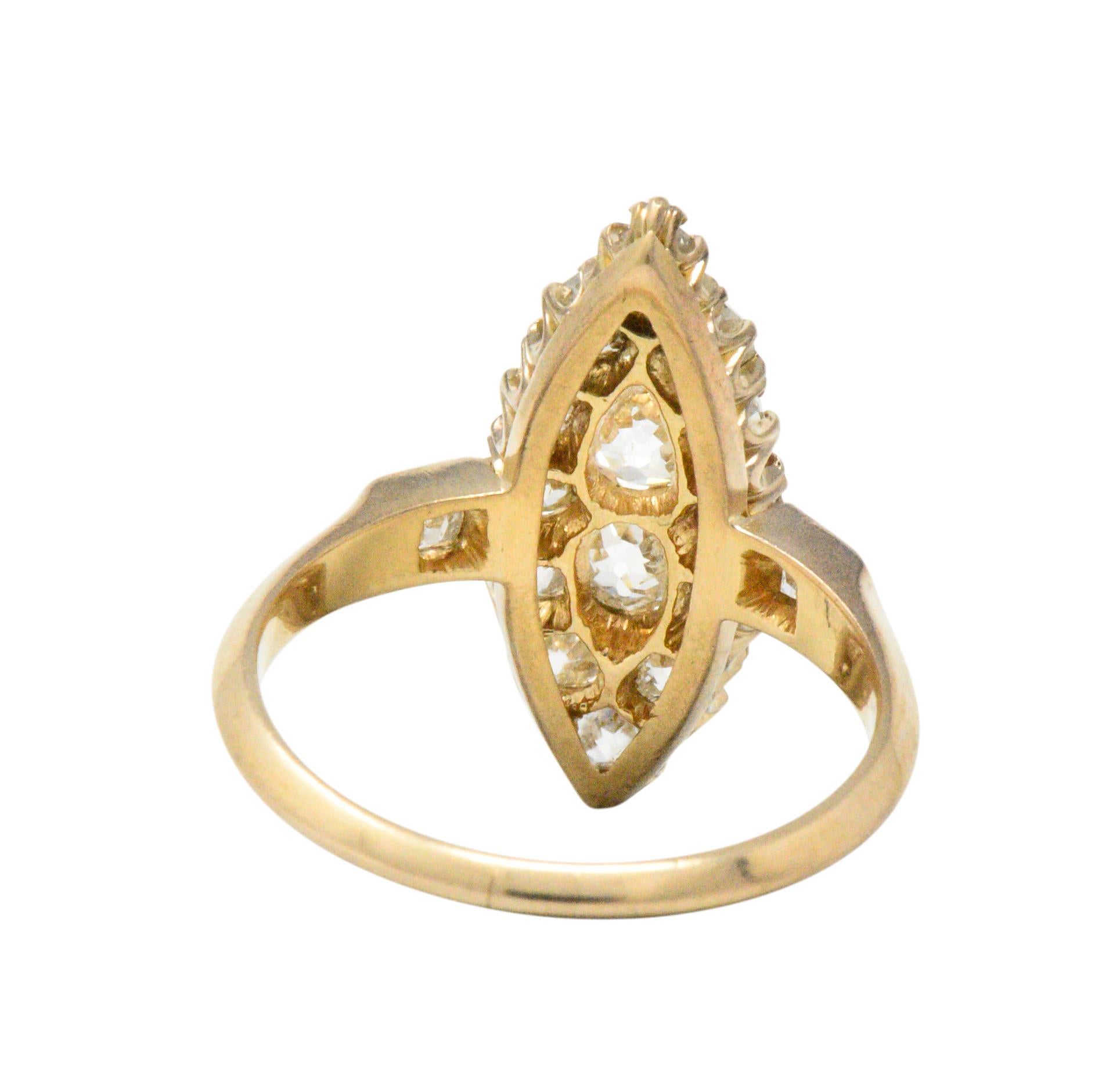 Women's or Men's Victorian 0.90 Carat Diamond 14 Karat Gold Alternative Navette Engagement Ring