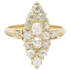 Victorian 0.90 Carat Diamond 14 Karat Gold Alternative Navette Engagement Ring