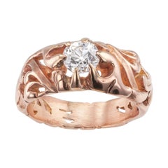 Victorian 0.90 Carat Old Mine Cut Diamond Gold Ring Band Size 9.5