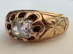 Victorian 0.90 Carat Old Mine Cut Diamond Solitaire Ring