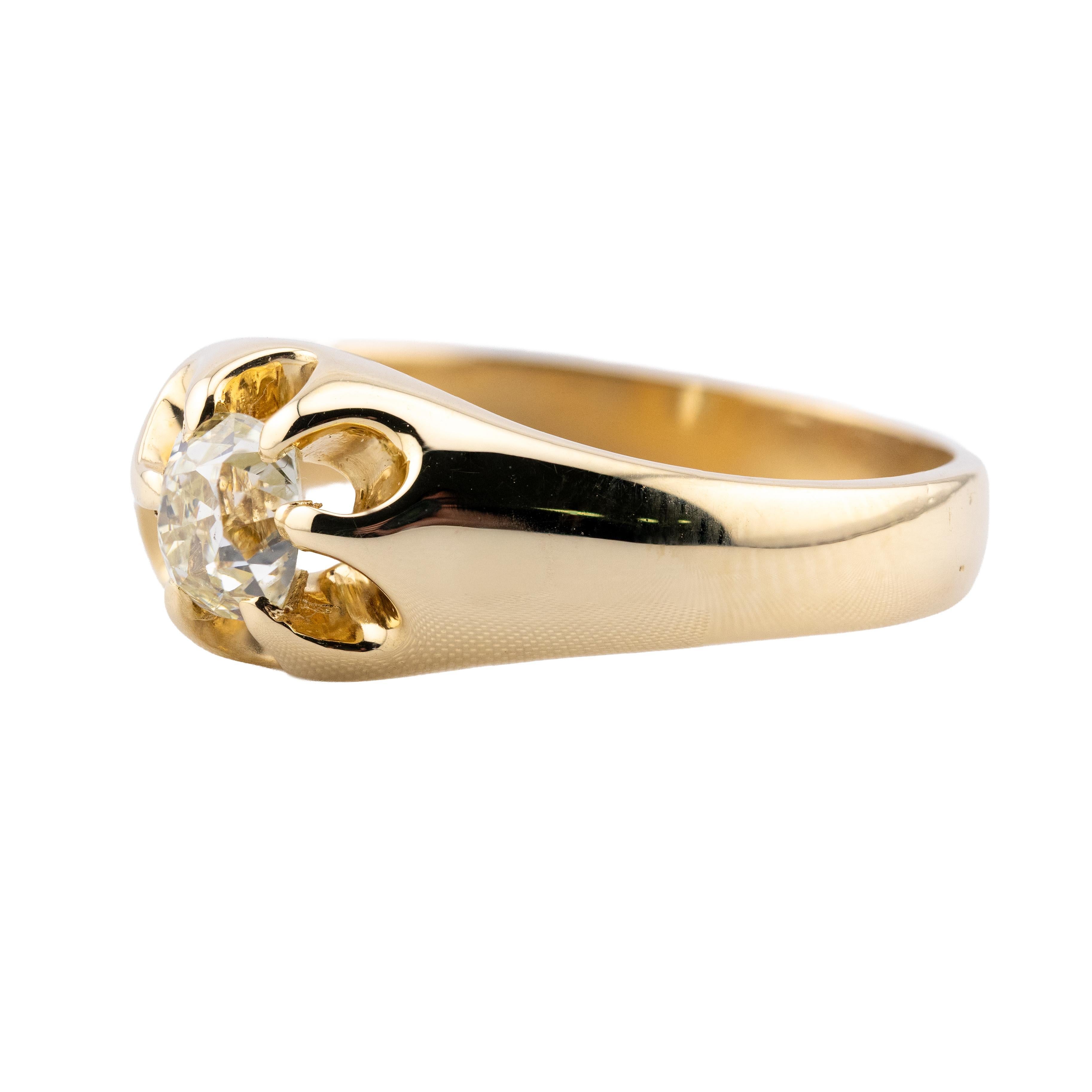 Victorien Bague de fiançailles victorienne en or 14K avec solitaire en diamant taillé à l'ancienne de 0,90 carat en vente