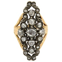 Victorian 0.90 Total Carat Foil Backed Diamond Navette Ring