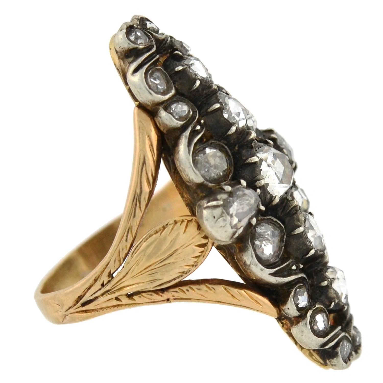 Viktorianischer 0,90 Karat Diamant-Navette-Ring mit Folienrückseite im Zustand „Gut“ im Angebot in Narberth, PA