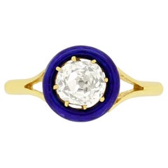 Antique Victorian 0.90ct Diamond and Enamel Solitaire Ring, c.1860s