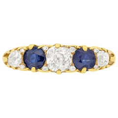 Victorian 0.90 Carat Diamond and Sapphire Five-Stone Ring, circa 1900s