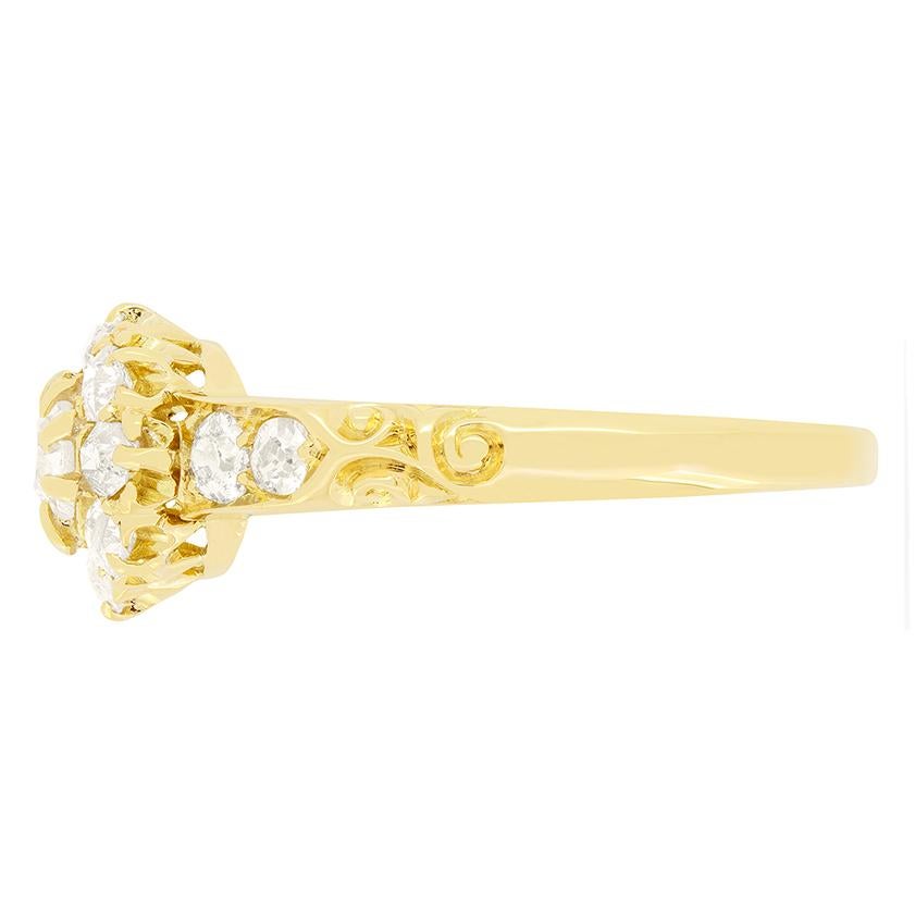 Old European Cut Victorian 0.90ct Diamond Daisy Cluster Ring, c.1869 For Sale