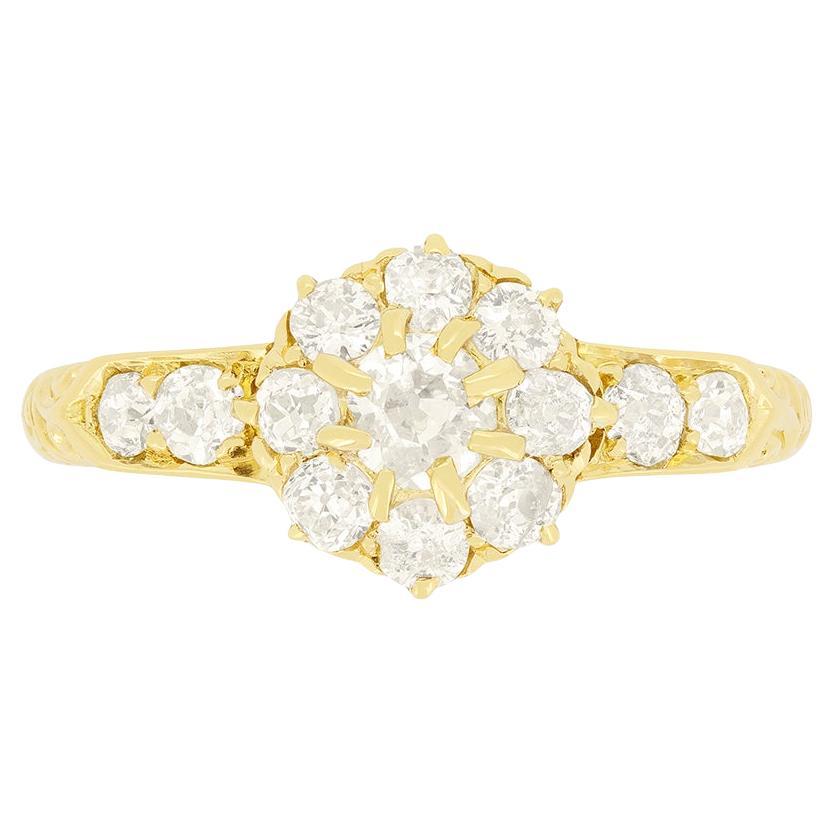Anillo victoriano en racimo de margaritas con diamantes de 0,90 ct, c.1869