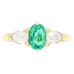 Antique Victorian 0.90ct Emerald and Diamond Three Stone Ring, c.1880s