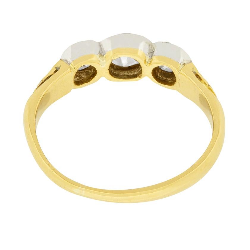 Old European Cut Victorian 0.90 Carat Old Cut Diamond Three-Stone Ring, circa 1880s