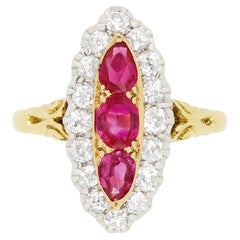 Antique Victorian 0.90ct Pink Sapphire and Diamond Boat ring, c.1880s