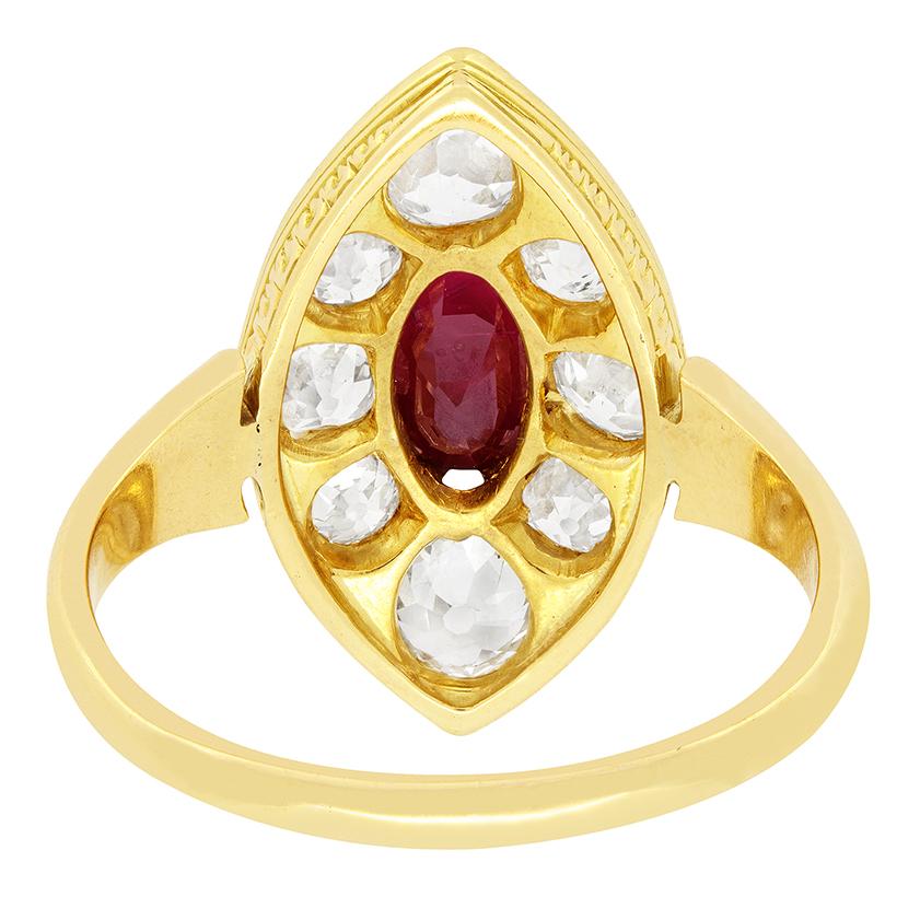 Victorian 0.90 Carat Ruby and Diamond Ring, circa 1880s In Good Condition For Sale In London, GB