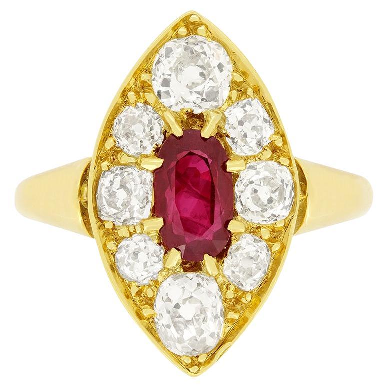 Victorian 0.90 Carat Ruby and Diamond Ring, circa 1880s For Sale