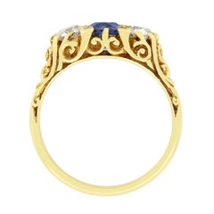 Victorian 0.90ct Sapphire and Diamond Three Stone Ring, c.1880s