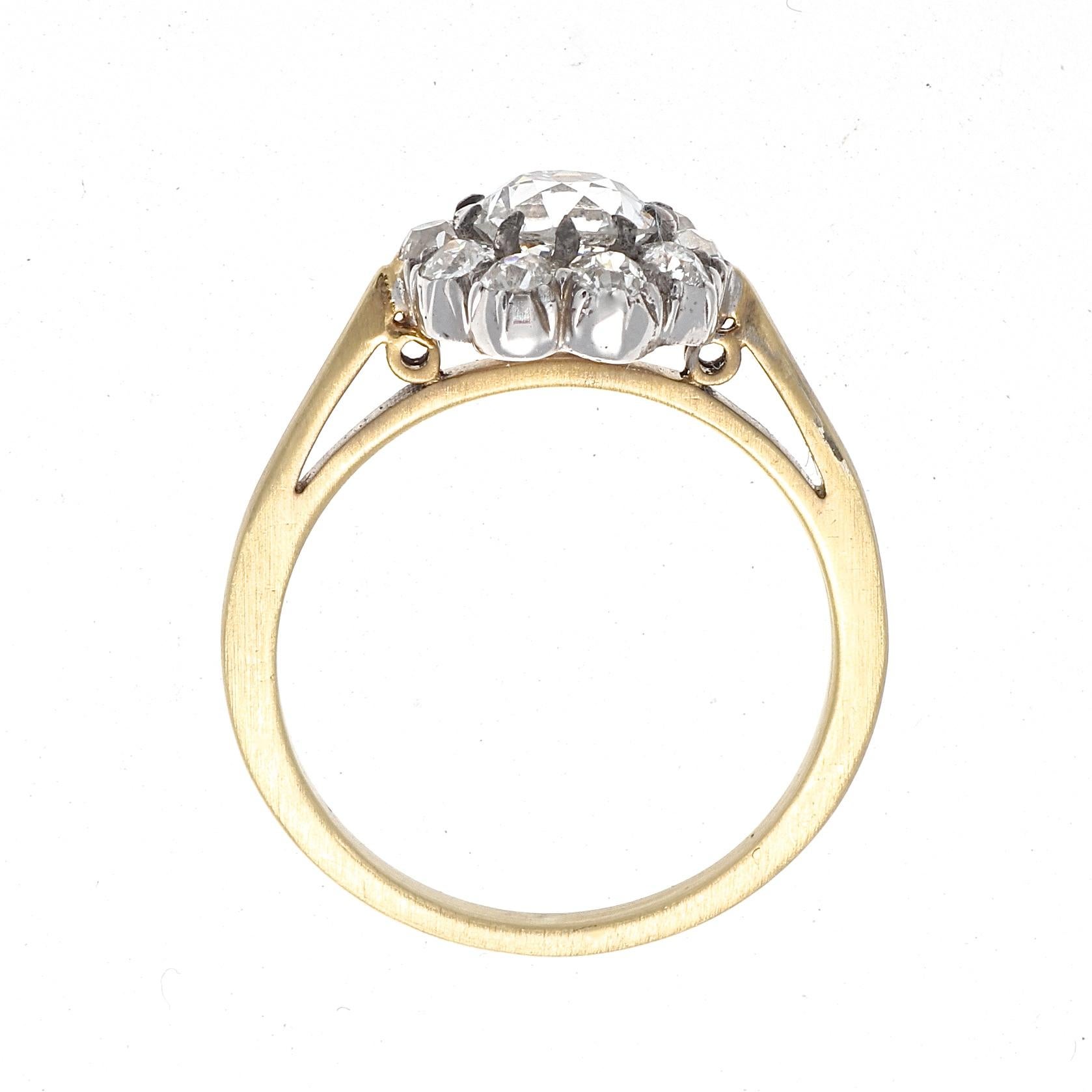 Victorian 0.94 Carat GIA Diamond Gold and Silver Engagement Ring In Excellent Condition In Beverly Hills, CA