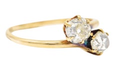 Victorian 0.94ct Old Mine Cut Diamond 14k Yellow Gold Toi Et Moi Ring