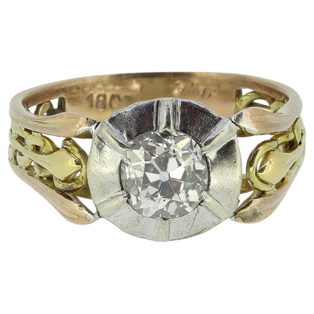 Victorian 0.95 Carat Diamond Single-Stone Ring For Sale