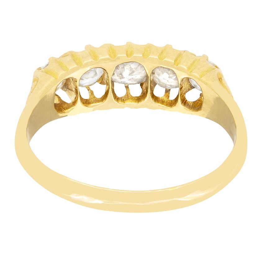 Taglio vecchia miniera Anello vittoriano con cinque pietre di diamante da 0,95 carati, con marchio del 1901 in vendita