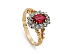 Victorian 0.95ct Ruby & Old Mine Cut Diamond 18K Yellow Gold Cluster Ring