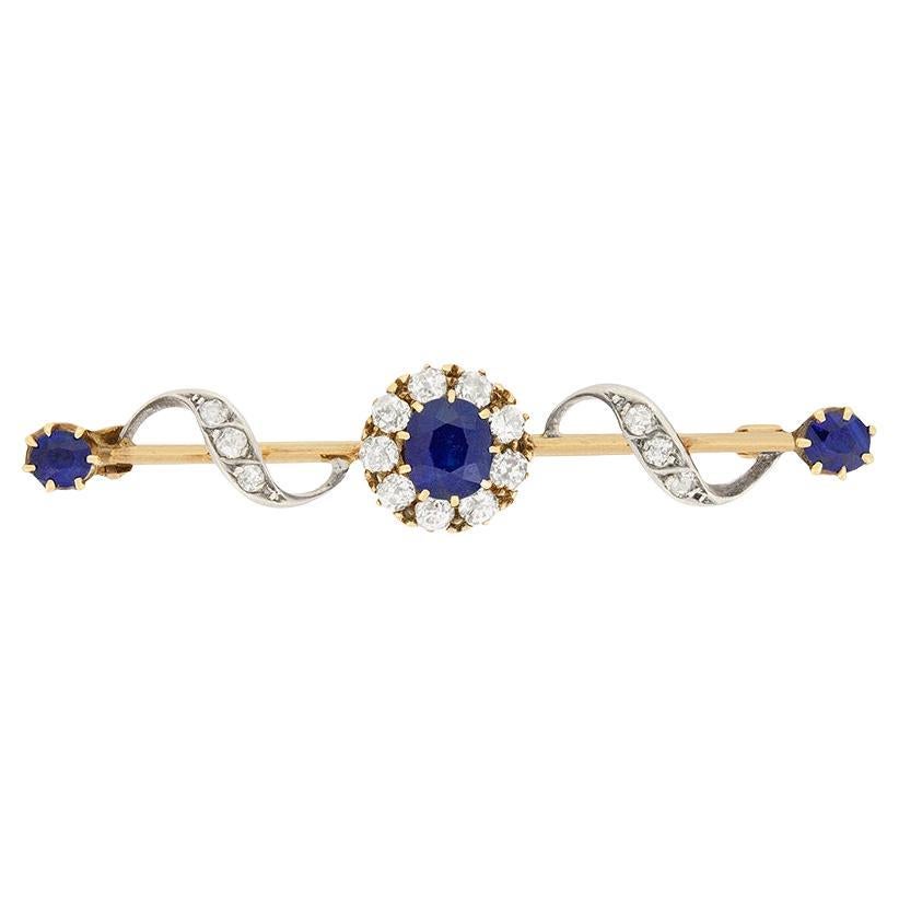 Victorian 0.95ct Sapphire and Diamond Brooch, c.1880s