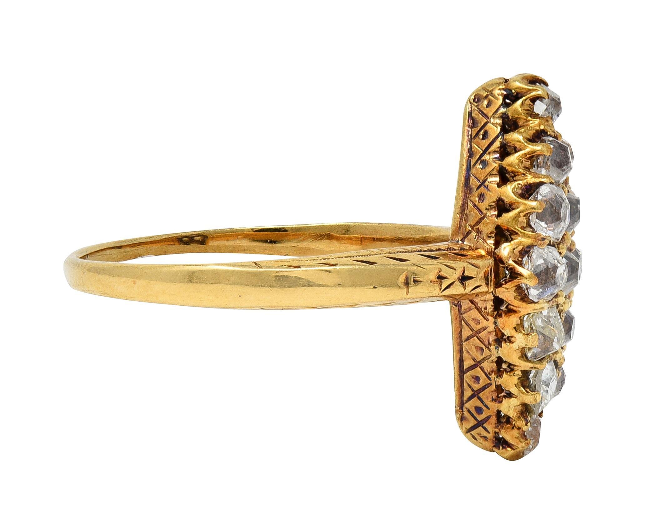 Victorien Bague navette victorienne ancienne en or jaune 18 carats avec diamants taille vieille mine de 0,96 carat en vente