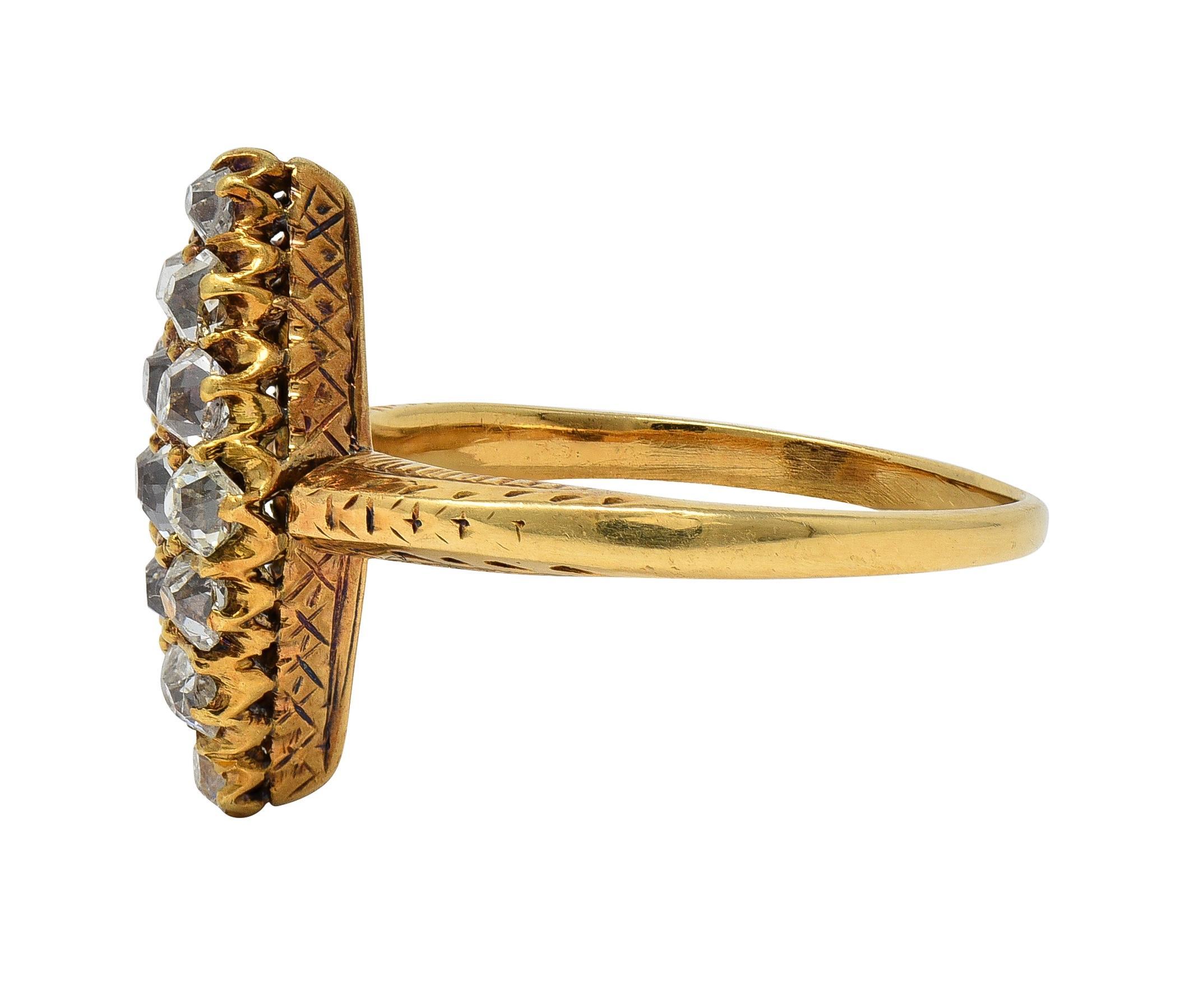 Bague navette victorienne ancienne en or jaune 18 carats avec diamants taille vieille mine de 0,96 carat Excellent état - En vente à Philadelphia, PA