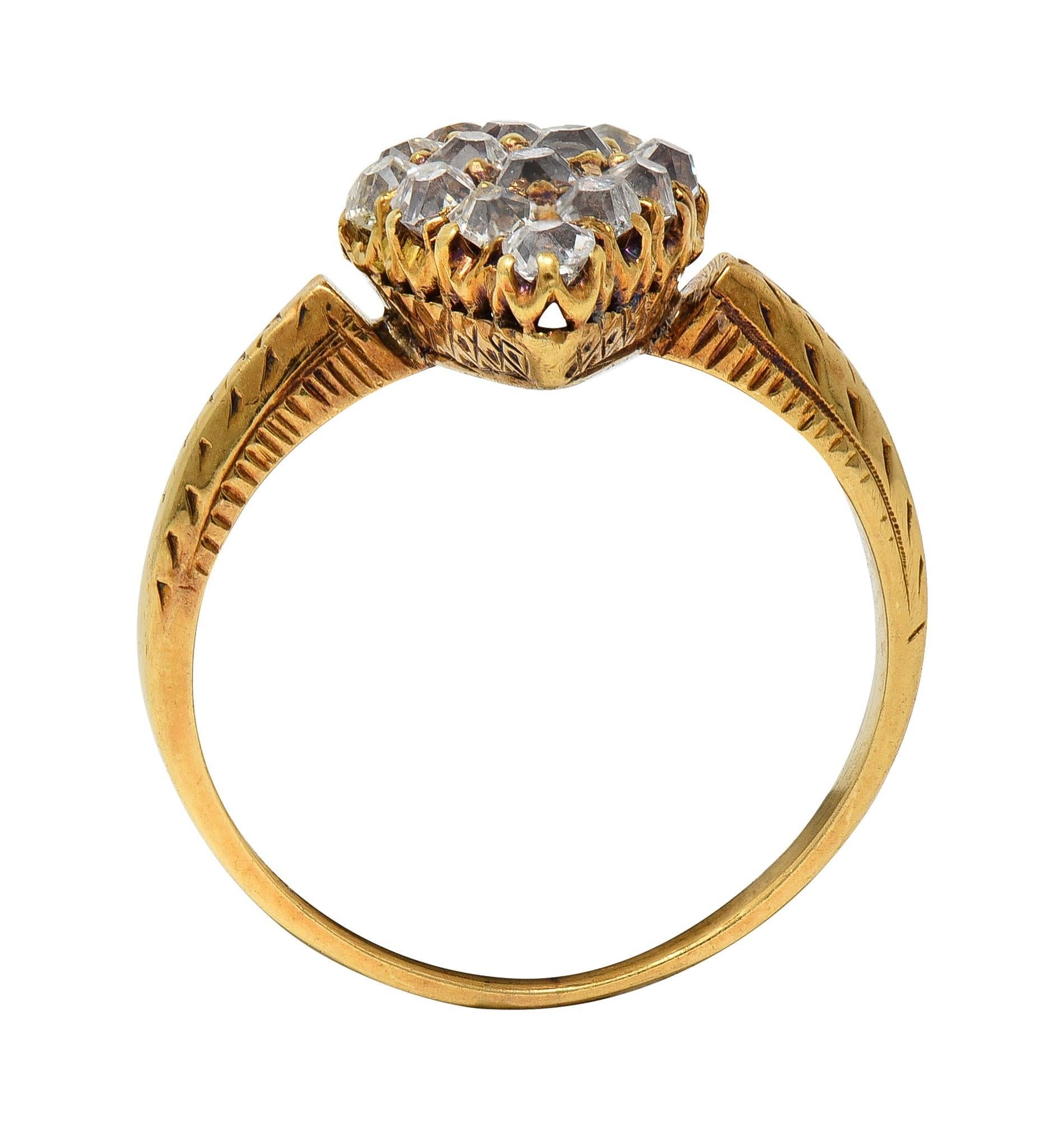 Bague navette victorienne ancienne en or jaune 18 carats avec diamants taille vieille mine de 0,96 carat Unisexe en vente