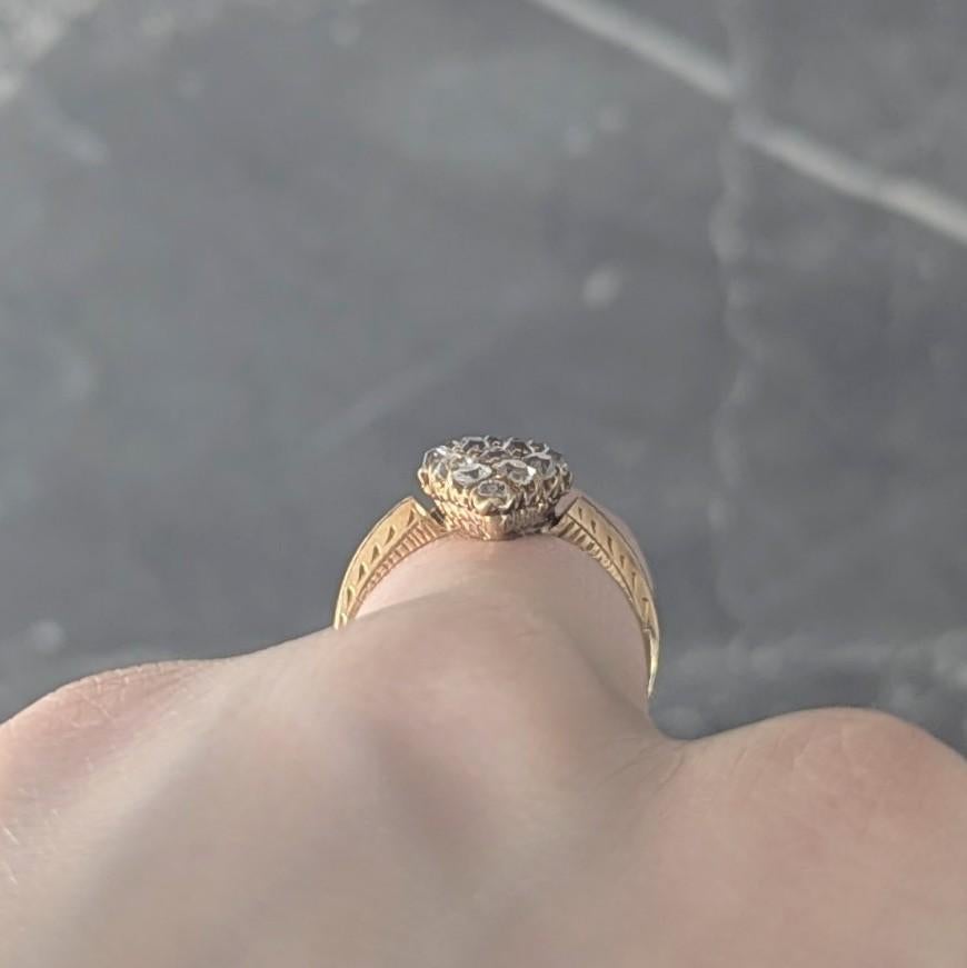 Bague navette victorienne ancienne en or jaune 18 carats avec diamants taille vieille mine de 0,96 carat en vente 2