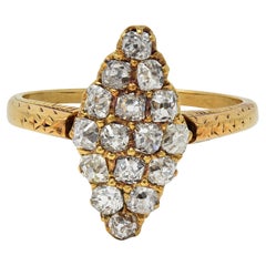 Antiker viktorianischer Navette-Ring aus 18 Karat Gelbgold mit 0,96 Karat Diamant im alten Minenschliff