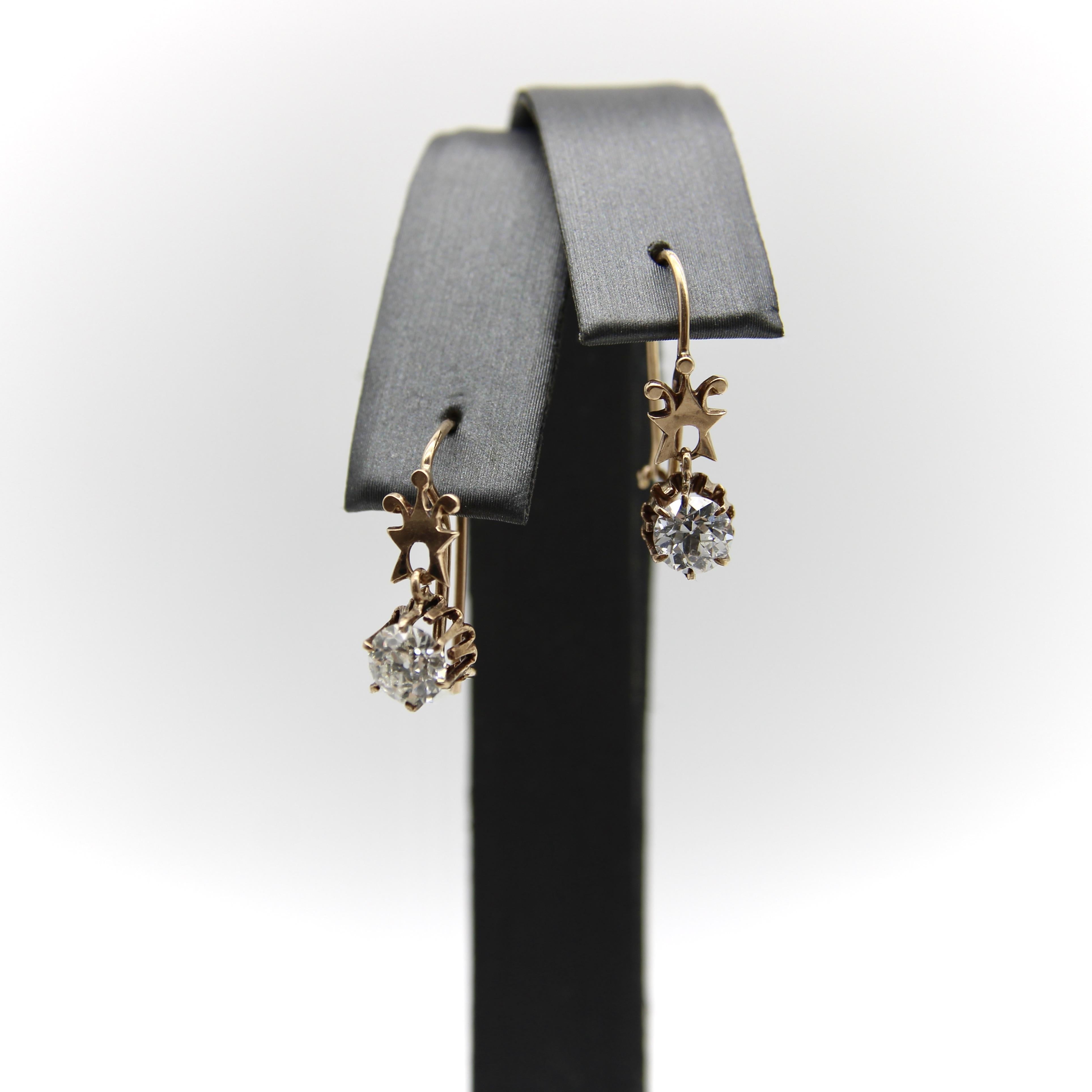 Viktorianische 1/2 Karat Diamant-Ohrringe aus 10K Gold mit Diamanten im Zustand „Gut“ in Venice, CA
