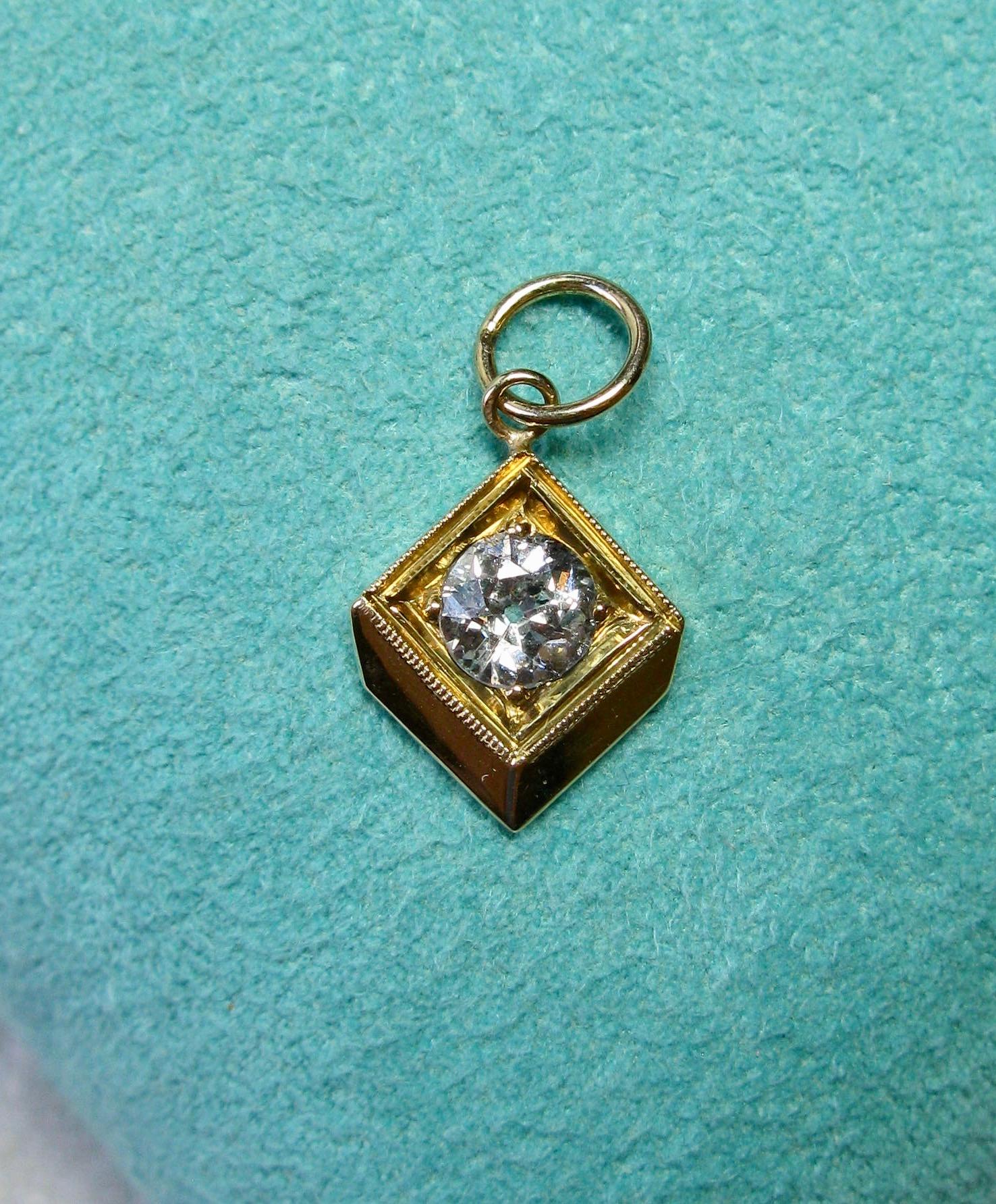Victorian 1/2 Carat Old European Cut Diamond Solitaire Pendant I Color 14 Karat In Good Condition In New York, NY