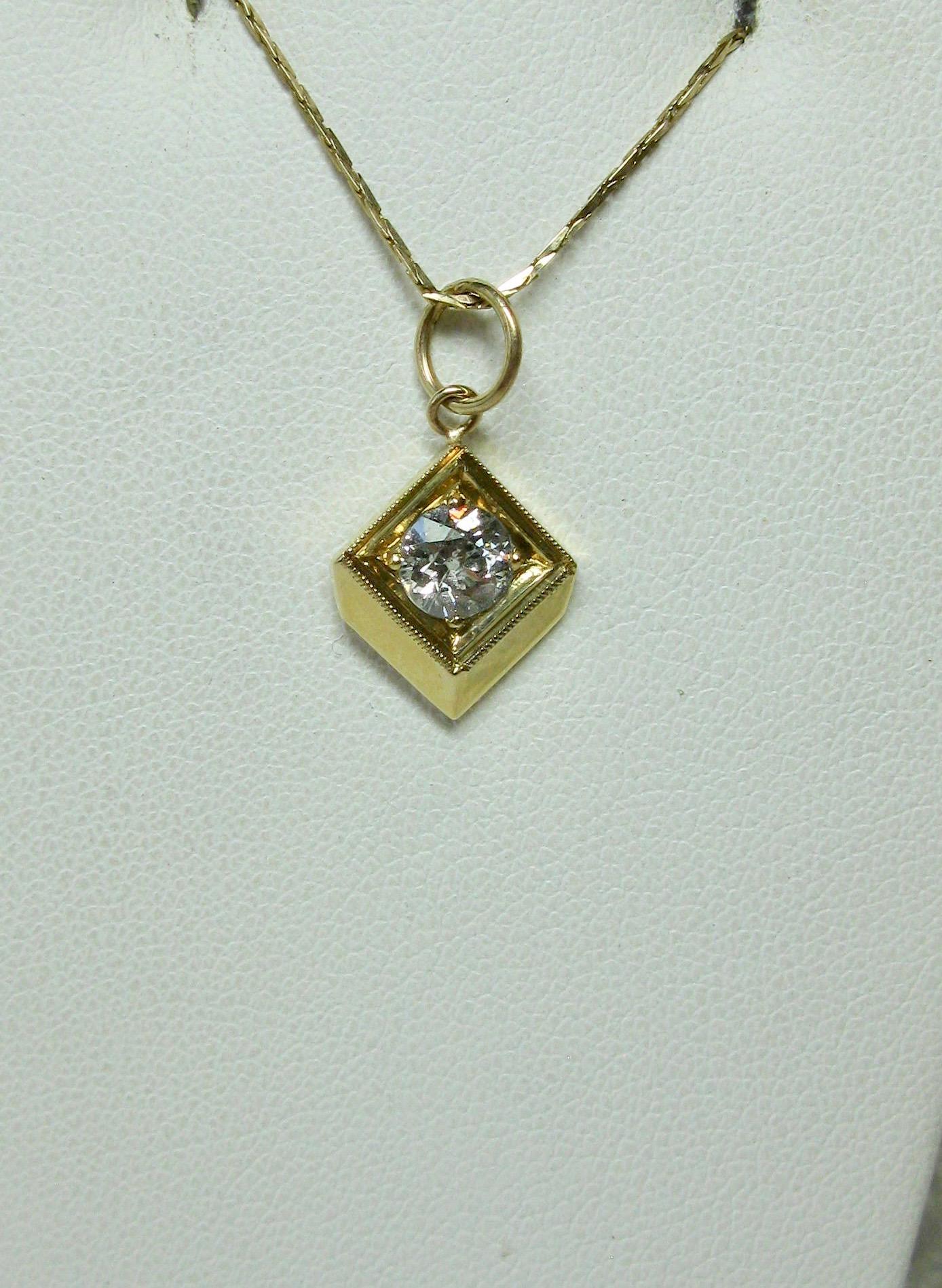 Victorian 1/2 Carat Old European Cut Diamond Solitaire Pendant I Color 14 Karat 1