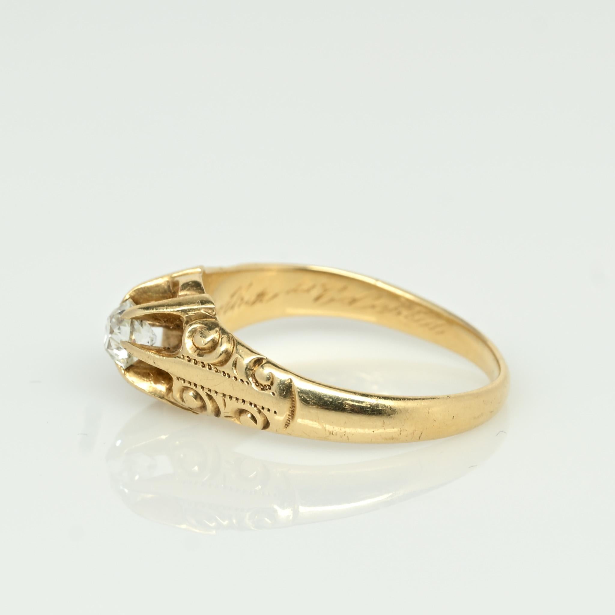 Victorian 1/2 Ct Old Mine Cut Diamond Antique 14K Yellow Gold Belcher Ring 1
