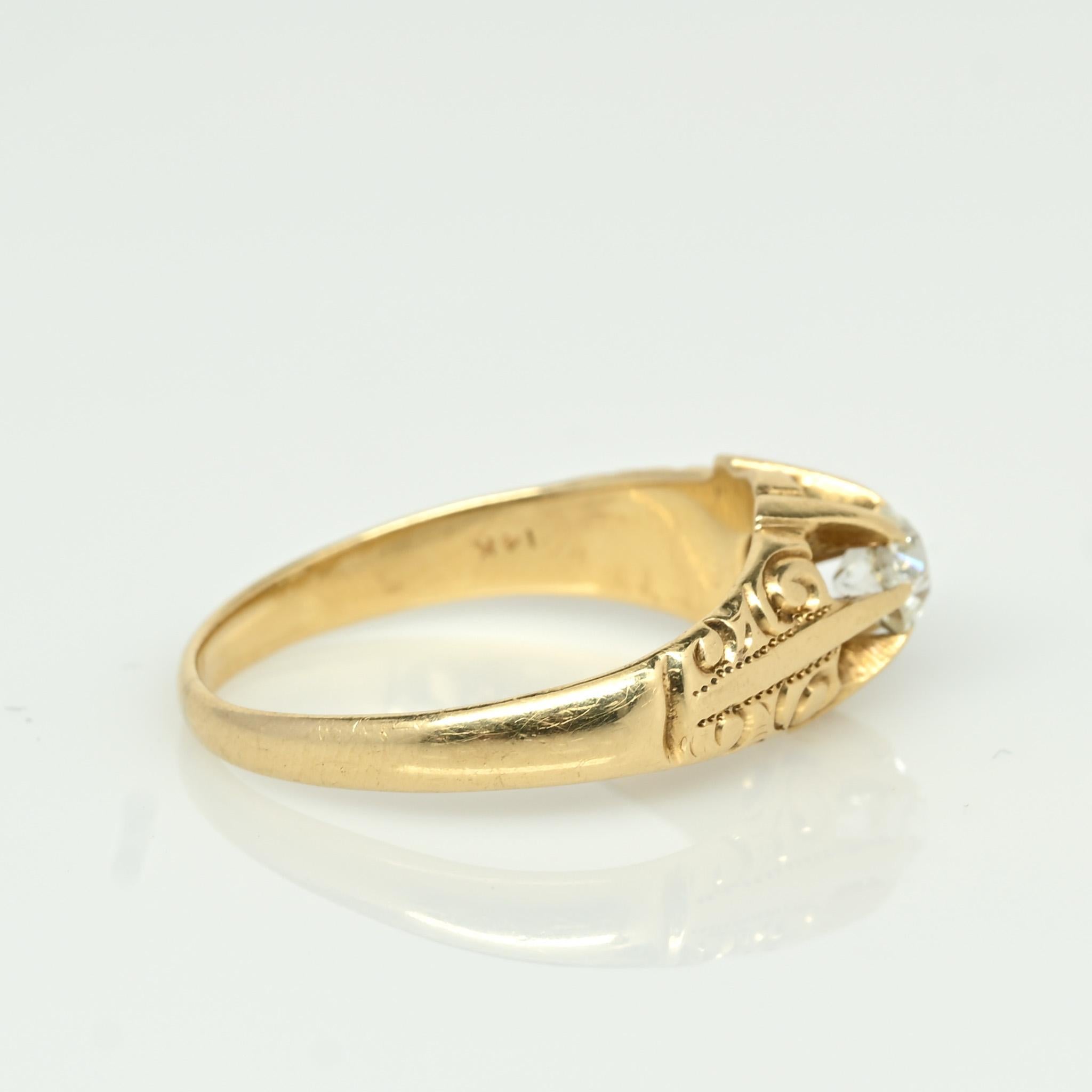 Victorian 1/2 Ct Old Mine Cut Diamond Antique 14K Yellow Gold Belcher Ring 2